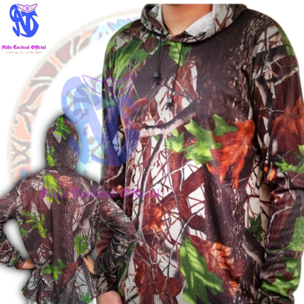 Baju Camo Berburu Lengan Panjang Unisex Kaos Hoodie Loreng Perbakin