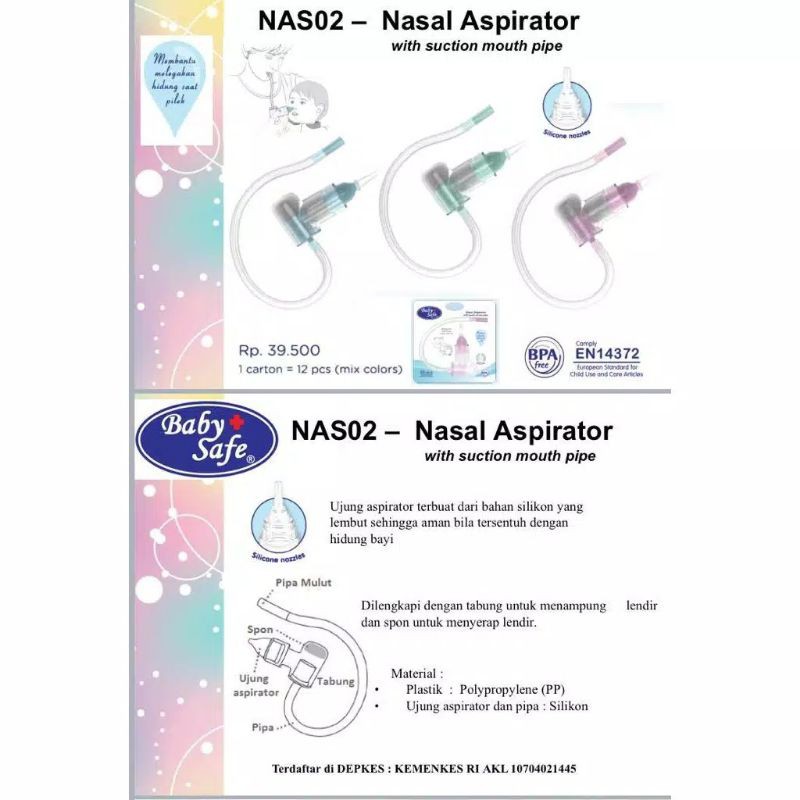 NAS02 Baby Safe Nasal Aspirator With Mouth Suction Pipe Babysafe (alat sedot hidung bayi)