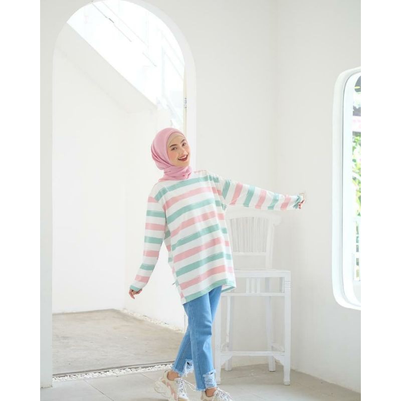 Pakaian Baju Atasan Tunik Hijab Wanita Muslim Casual Hijau Army Hitam