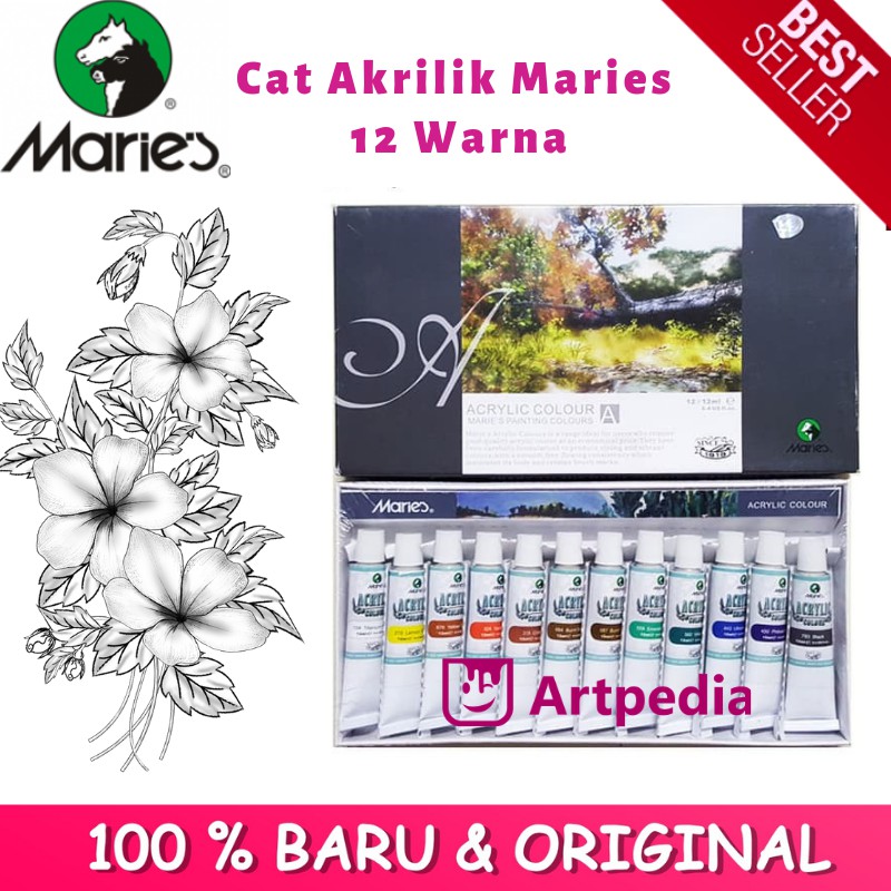 

MARIES ACRYLIC COLOR SET 12x12ml 812B - CAT AKRILIK 12 WARNA TERLARIS - BEST QUALITY