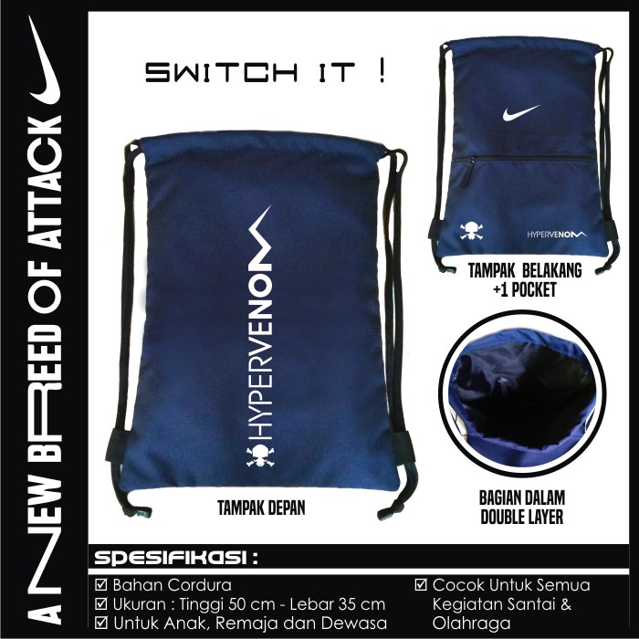 TAS RANSEL GYMSACK SERUT DRAWSTRING NIKE HYPERVENOM 2F DONGKER