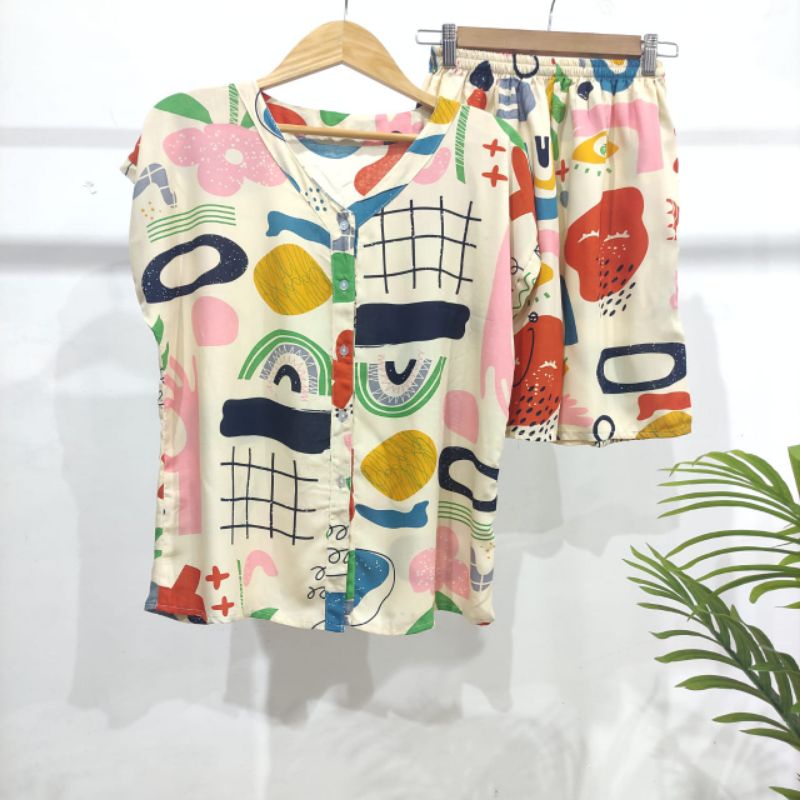 PIYAMA KANCING PENDEK HITS PIYAMA KANCING BUSUI | PIYAMA RAYON | HOMEWEAR-NK PD I