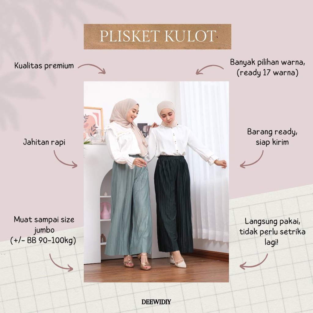 CELANA PLISKET PREMIUM /KULOT PLISKET PANJANG WANITA (MUAT SAMPAI JUMBO) - PLISKET KULOT DEEWIDIY