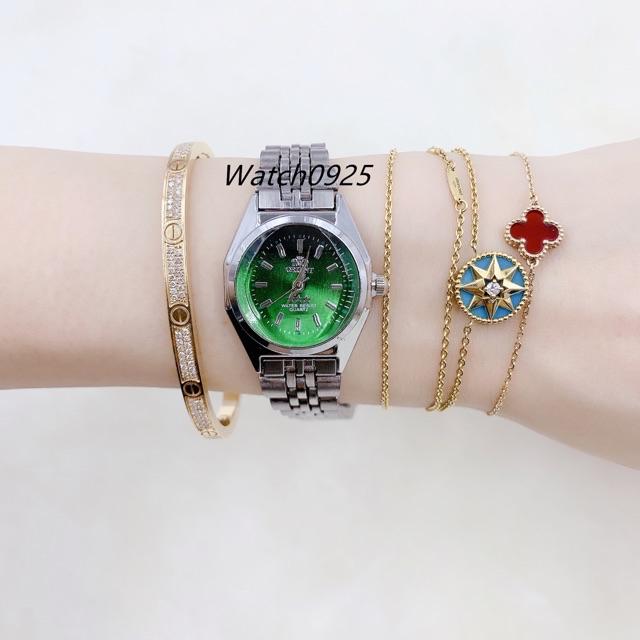 ✅COD [READY STOCK]  JAM TANGAN RANTAI ORIENT COUPLE 5WARNA READY FASHION RANTAI PRIA WANITA C11-Wanita-Hijau