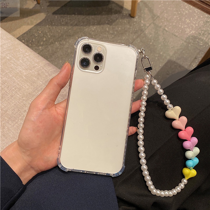 Casing Soft Case TPU Transparan + Strap Mutiara Untuk Samsung S20FE / S20 / S10 / S8 / S9 + / Note8 / Note9 / Note10 / S21 / S22 Ultra