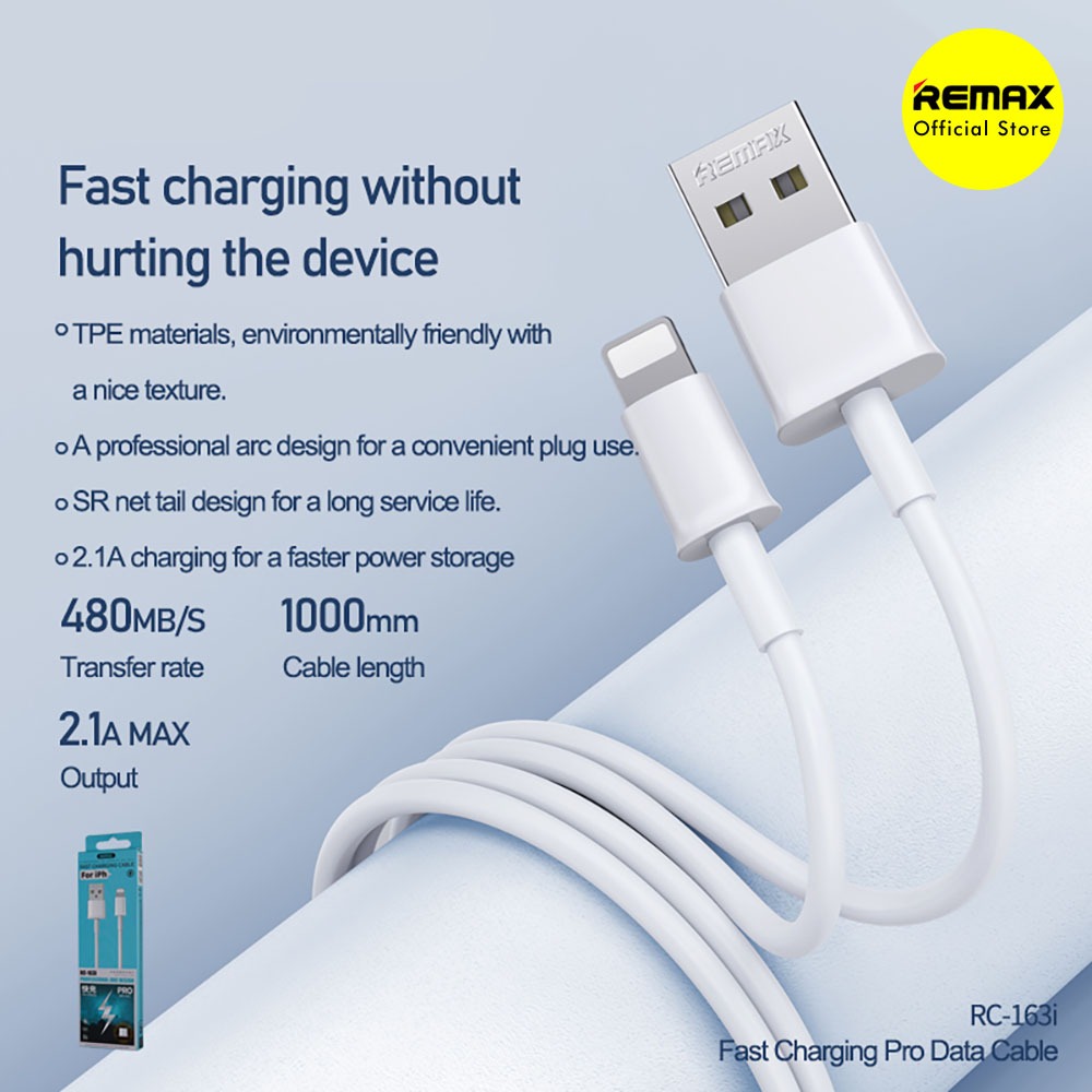 Kabel Data Lightning Remax RC-163I Pro 2.1A Fast Charging USB Cable