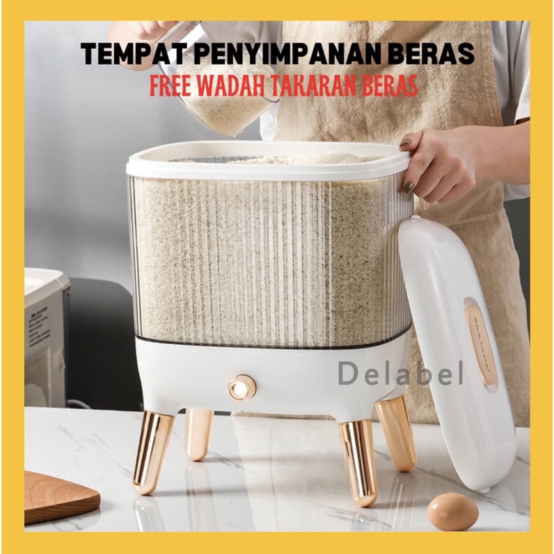 Tempat Beras Estetik / Dispenser Beras Rice Box Tempat Penyimpanan Beras Otomatis Dengan Wadah Pengering Beras