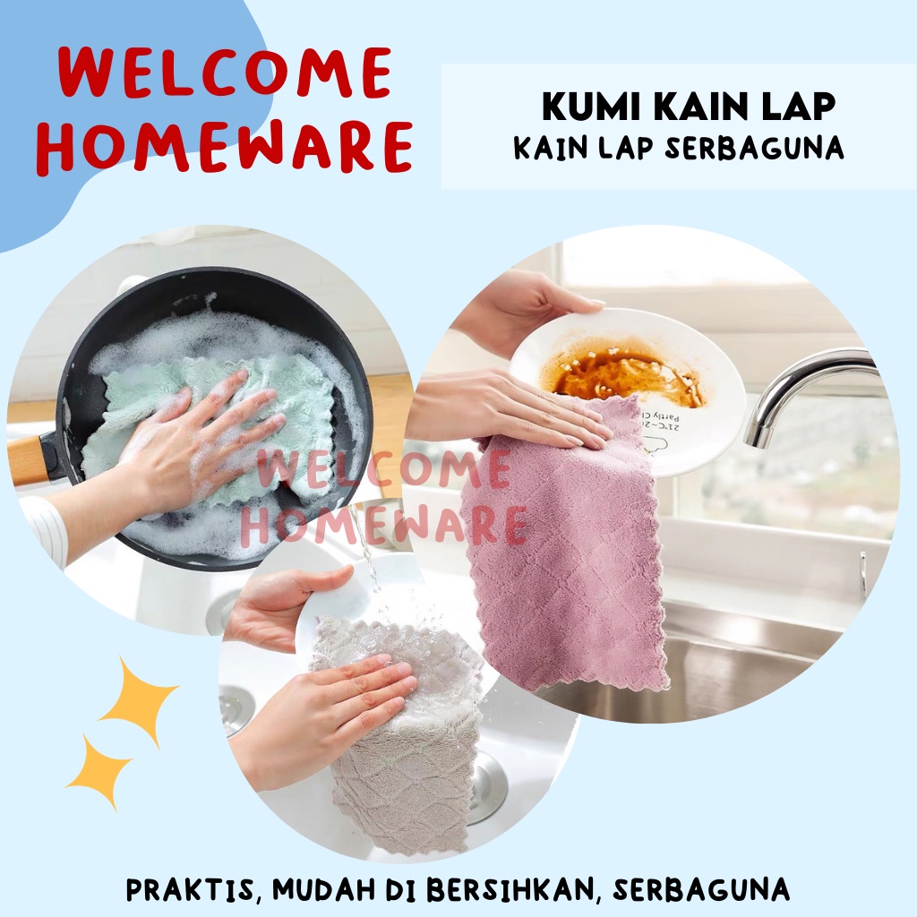 Kumi Kain Lap Serbaguna Microfiber Anti Minyak Dapur Meja Piring Gelas