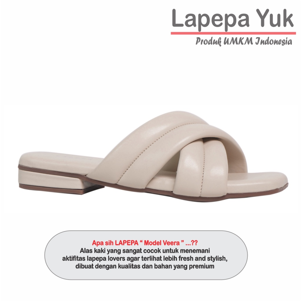 LAPEPA YUK - Sandal Wanita Teplek VEERA Sendal Cewek Platform Wedges Kondangan Hak Tinggi  2cm Model Silang 2 Size 36 37 38 39 40 Casual Santai Rumah Slop Warna CREAM Soft Selop Premium Citayem Fashion Original Kekinian Terbaru Shoes Mall Official Store