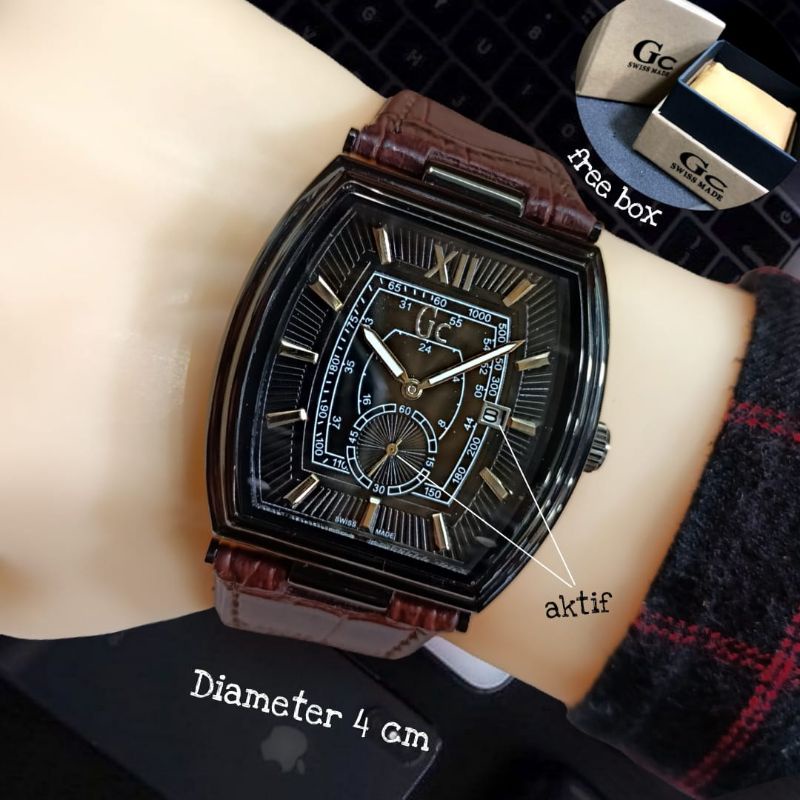 (ZW)JAM TANGAN GC NEW COLLECTION FASHION PRIA TALI KULIT PREMIUM DETIK BAWAH ON FREE BOX ORIGINAL