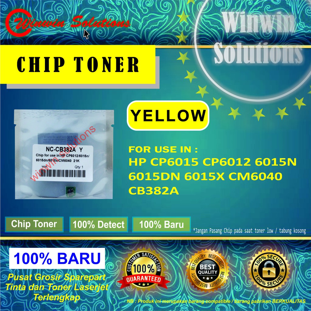 CHIP TONER HP CP6015 CP6012 6015N 6015DN 6015X CM6040 CB382A YELLOW