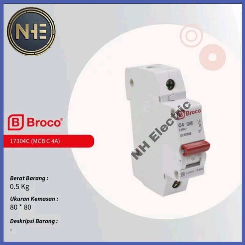 Mcb 1 Phase 4 Ampere Pemutus Arus Listrik Circuit Breaker 17304C Broco