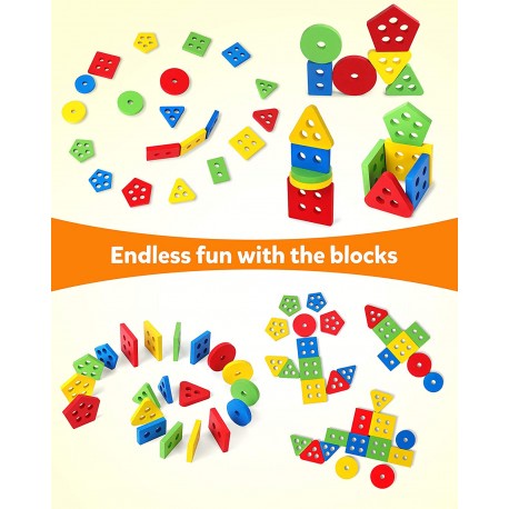 Mainan Kayu Edukasi Anak Geometric Board Stacking Tower Mengenal Bentuk Warna Shape Color Montessori Toys Wooden Board Sorting