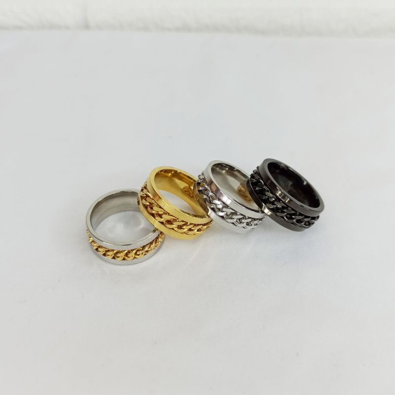 Cincin Titanium Unisex motif Rantai (Bisa diputar) C11071-O