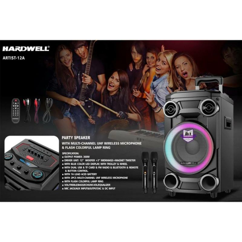 Speaker Aktif 12 inch Portable Hardwell ARTIST 12A Original Bluetooth usb 300 watt