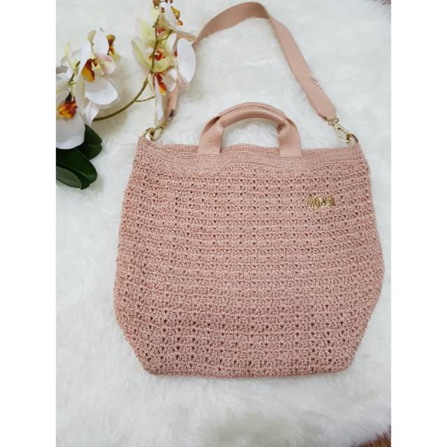 SALE Preloved Like New Tas Rajut Dowa 100% ORI Peach Long Strap Talpan