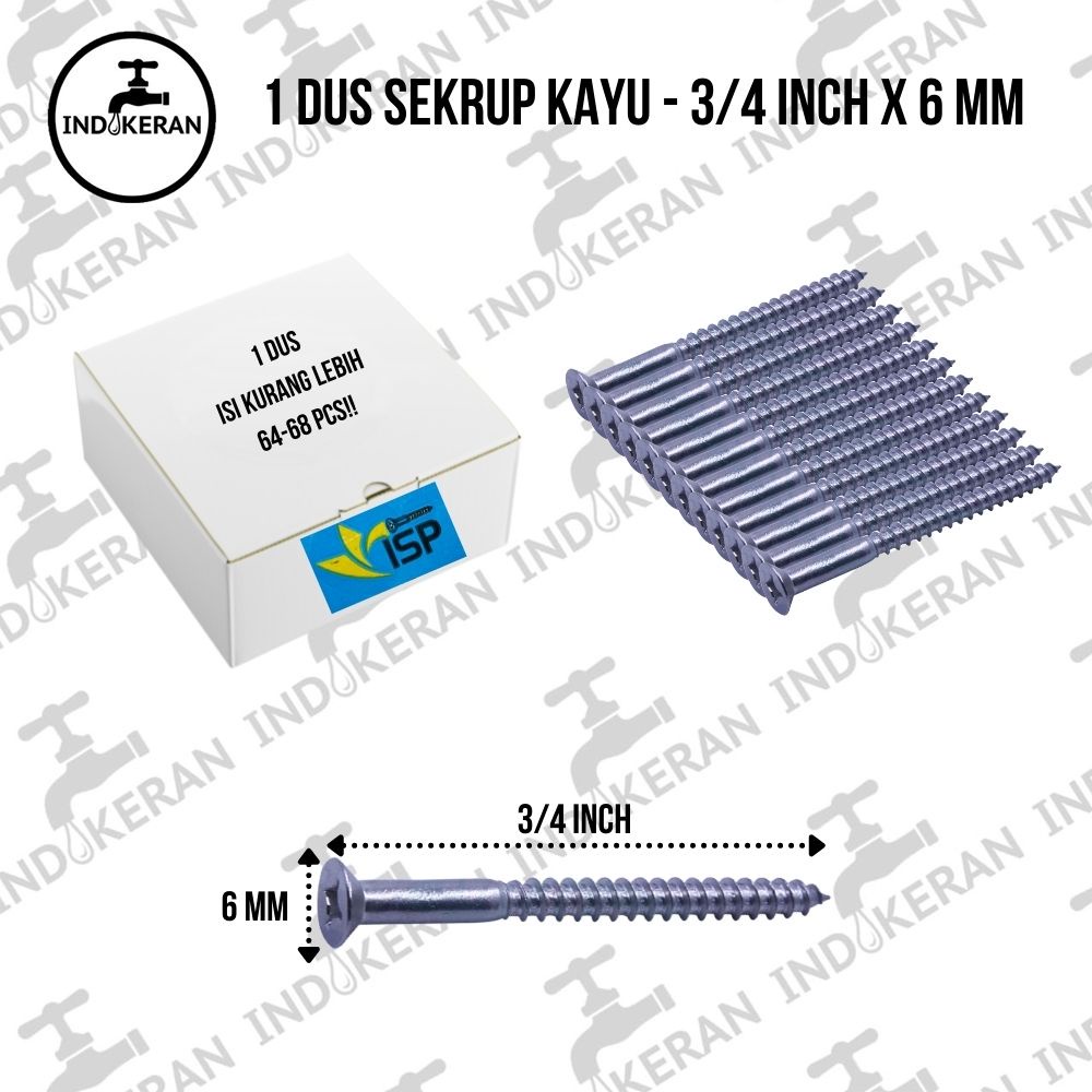 INDOKERAN - Sekrup Kayu 1 Dus - 3/4 Inch x 6 mm