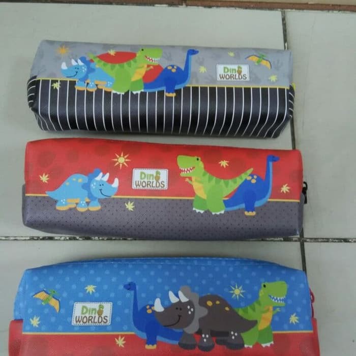 

Pencil case tempat pensil kotak pensil anak perempuan laki Dino kulit - Abu-abu Muda