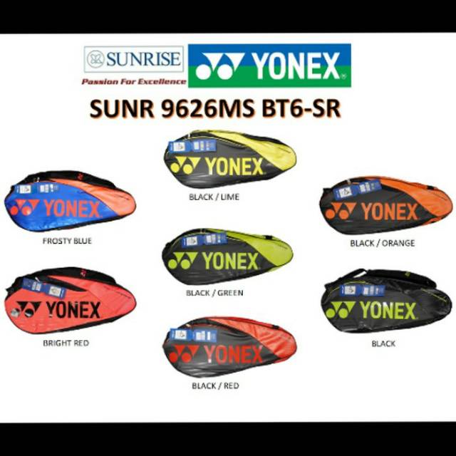 Sunr 9626ms bt6 sr/Yonex/tas/badminton/2 resleting/2 ruang/sunr 9626 ms bt 6 sr/original