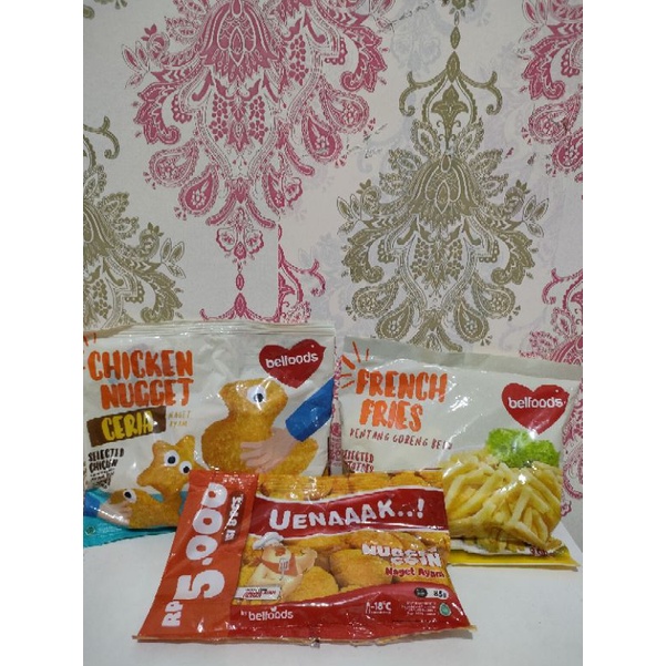 

pake Belfood kentang 200gr + chicken nugget Sp 170gr + nugget 85gr