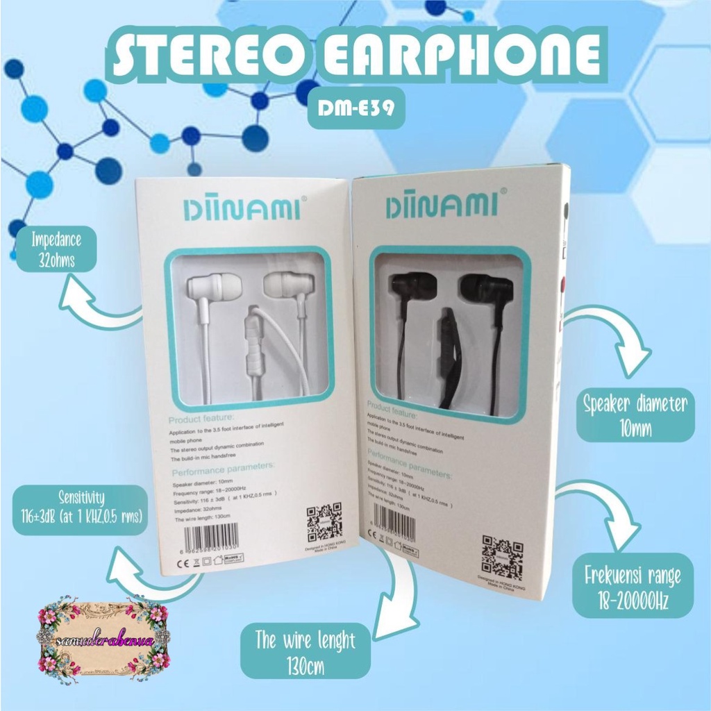 BM031 Headset DIINAMI E39 stereo Earphone Bass Android iPhone Original With MIC - Garansi 1 Tahun SB2583