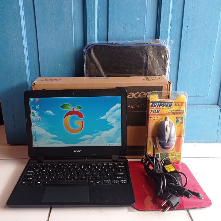 Acer Aspire ES1-132 Hitam Slim Tipis Fullset komplit 12 inch Intel Celeron N3550 SSD 120GB Windows 1