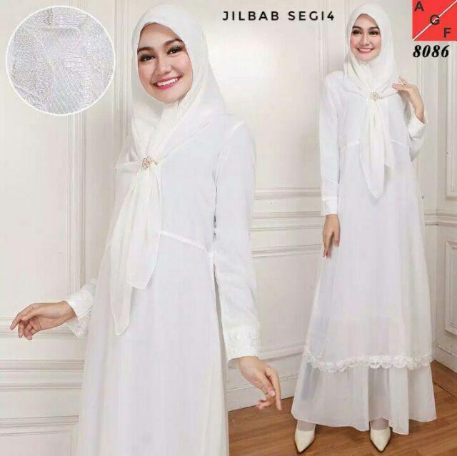 SALE Baju Gamis Wanita Brukat Syari Putih Lebaran 