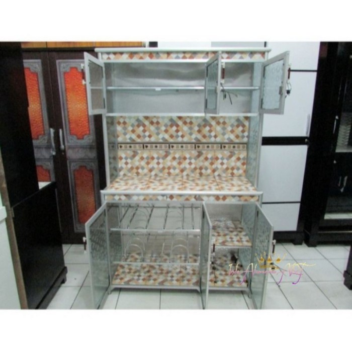 Rak / Lemari Dapur Rak Piring Kaca Alumunium Anti Karat