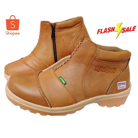 Sepatu boots kickers pria kulit original resleting zipper klasik tanpa tali casual kasual semi murah