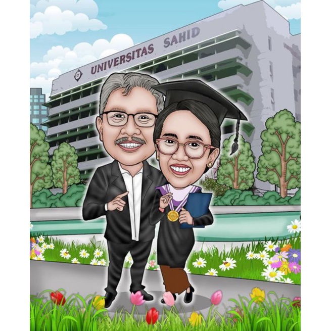 Karikatur digital/ Karikatur sketsa wajah/Tema Graduation karikatur/Ilustrator Karikatur digital (On
