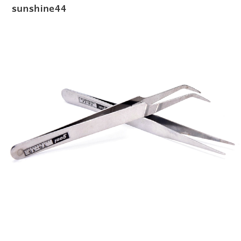 Sunshine 2pcs Pinset Stainless Steel Untuk Mengambil Bulu Mata / Nail Art