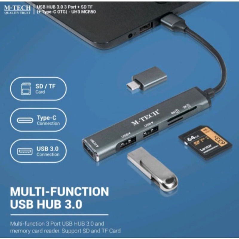 5IN 1 Type C USB HUB 3.0 3Port SD TF Card 5Gbps High Speed M-Tech ori