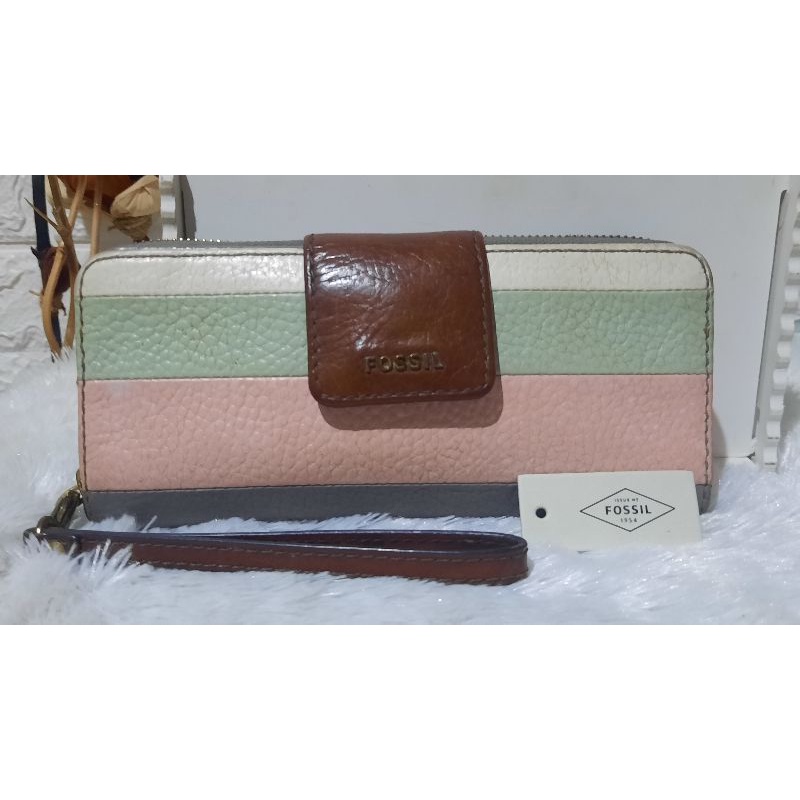 Dompet Fossil Madison zip clutch pink multi