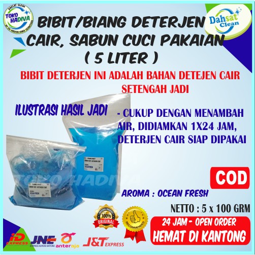 (COD_bisa) BIBIT DETERJEN CAIR / BIANG SABUN CUCI PAKAIAN BLUISH OCEAN FRESH (PAKET 5 Liter)/500 gr