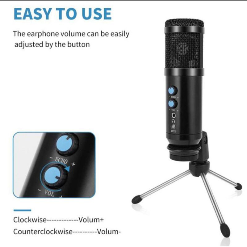 MIKROFON MIC CONDENSER USB VOCAL UD 900 RECORDING PODCAST WITH STAND MICROPHONE PC LAPTOP