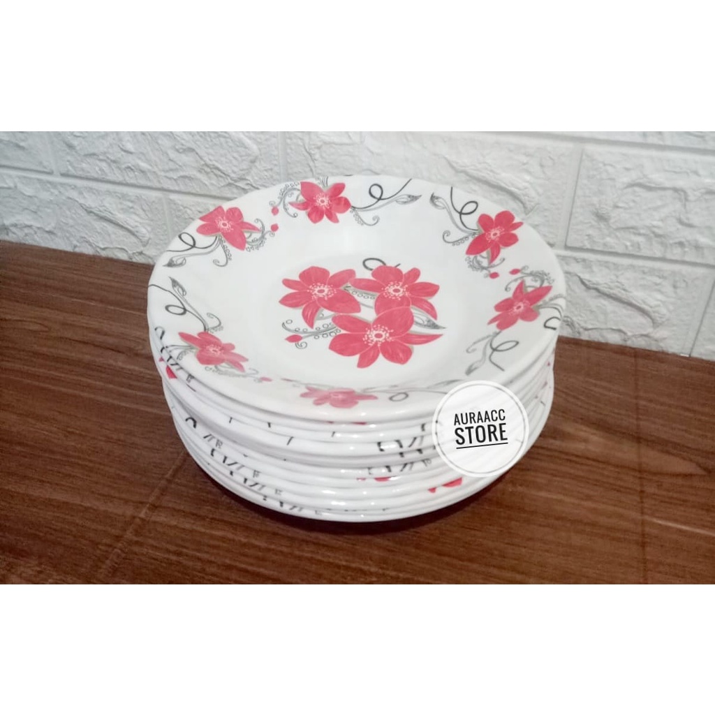 TERBARU 1 LUSIN 12PCS PIRING MAKAN/ PIRING MELAMIN/ UKURAN 9INC/ MOTIF BUNGA/ TERMURAH