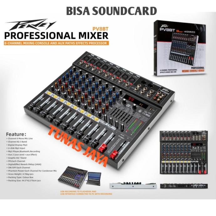 MIXER PEAVEY PV8BT MIXER 8 CHANNEL PEAVEY PV8 BT WITH SOUNDCARD