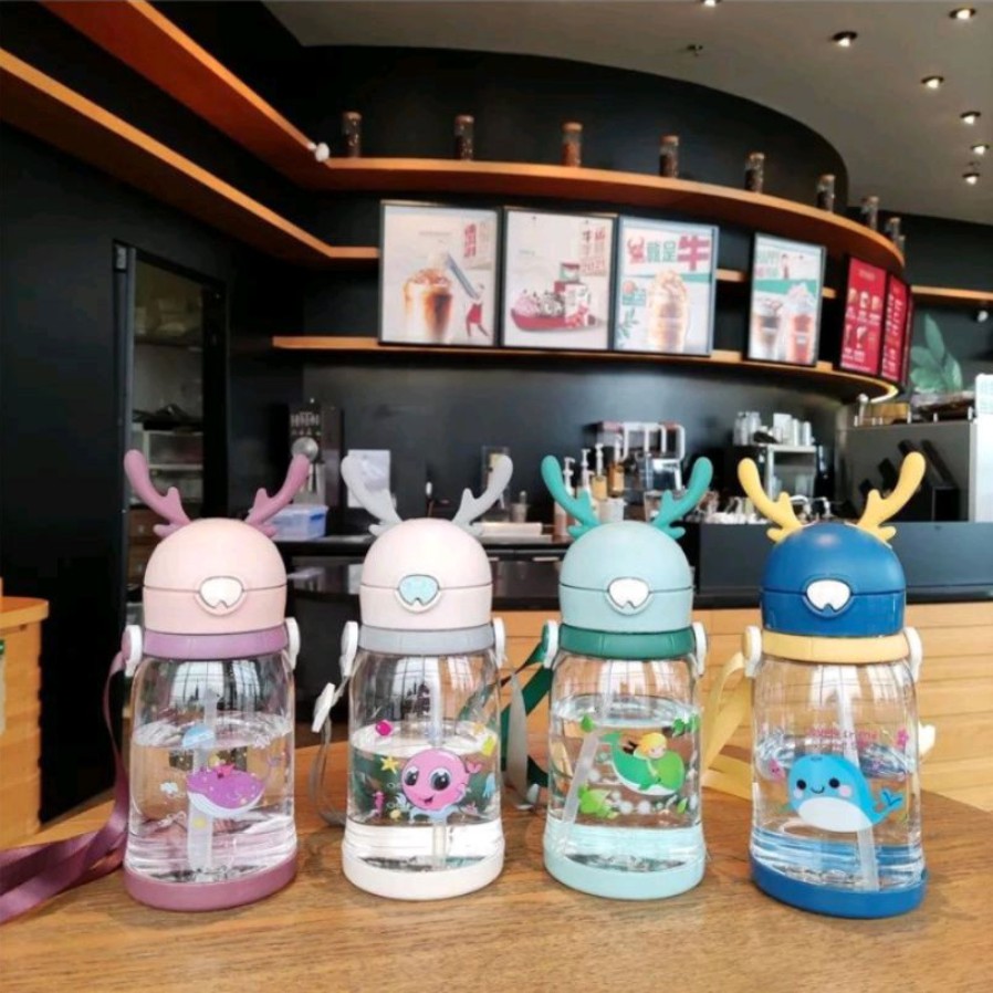 JG - Botol minum anak Seliya lucu tutup tanduk rusa motif animal water bottle BPA FREE 2186