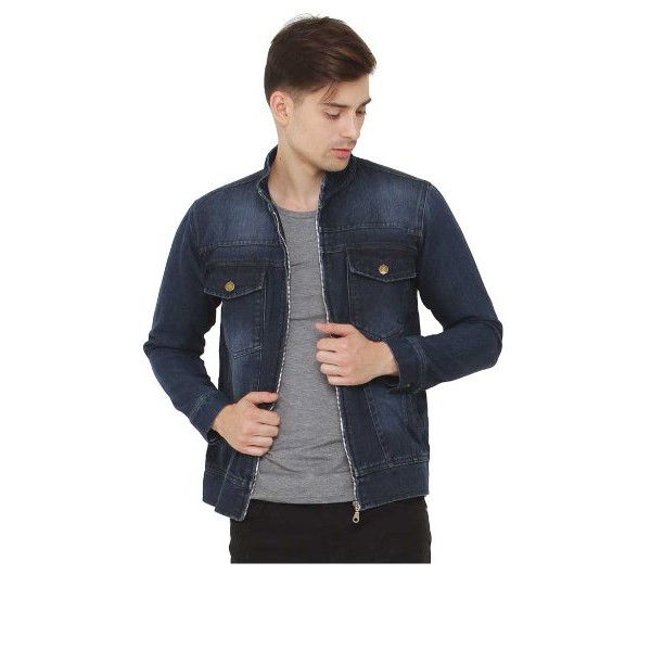 jaket jeans pria blue dongker jaket levis keren zipper distro original