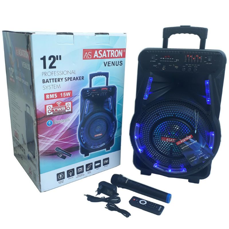 ASATRON VENUS (HT-8880 UKM) 12INCH RMS 15W/SPEAKER MEETING PORTABLE BLUETOOTH FREE MIC