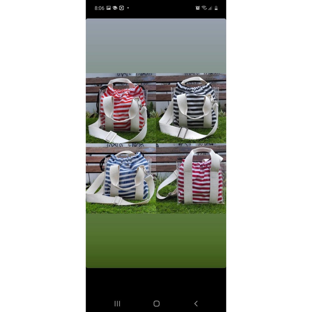 Jacey bag with pouch / Tas wanita transparant Lucu / Motif Garis