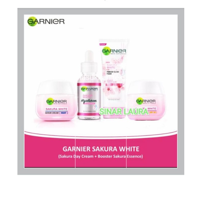 Paket Garnier Sakura White (Krim Siang + Serum + Foam + Krim Malam) 4 Pcs