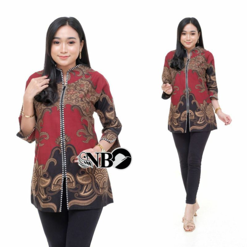 tey-17 Batik Wanita ASJ SA HRB026 Kenongo Kemeja Tosca Pendek Zipper Depan - Size M L XL XXL-4