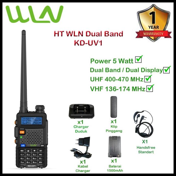 Paket Standart Ht Wln Kd-Uv1 Dual Band (Uhf,Vhf) Daya 5 Watt