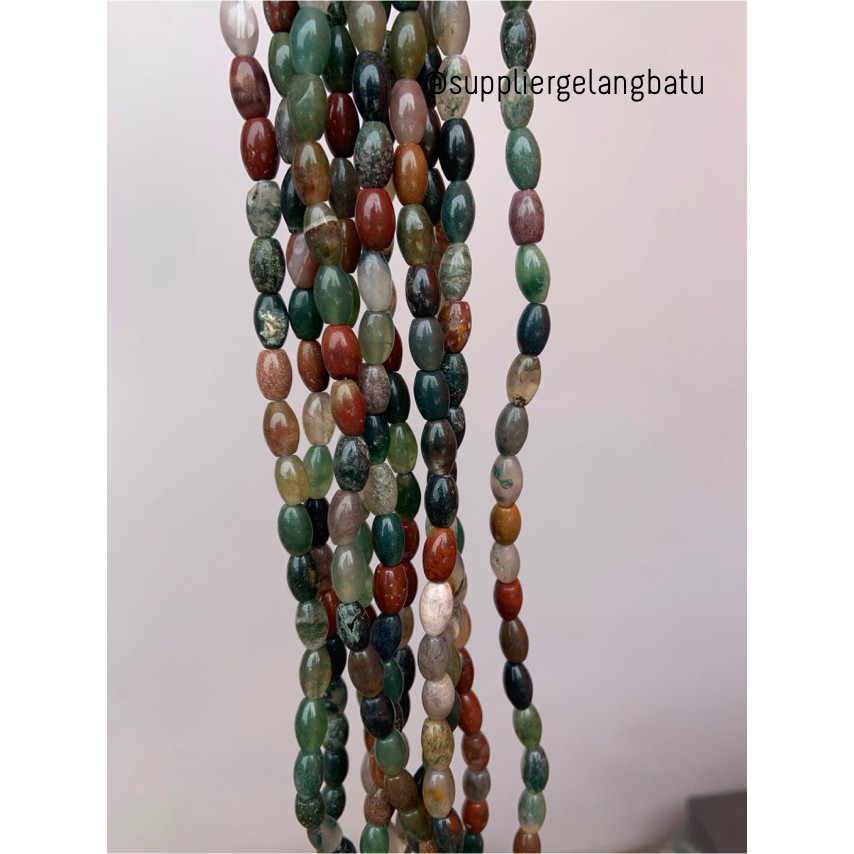 batu alam Penden tabung indian agate 5 x 10 mm giok akik india hijau