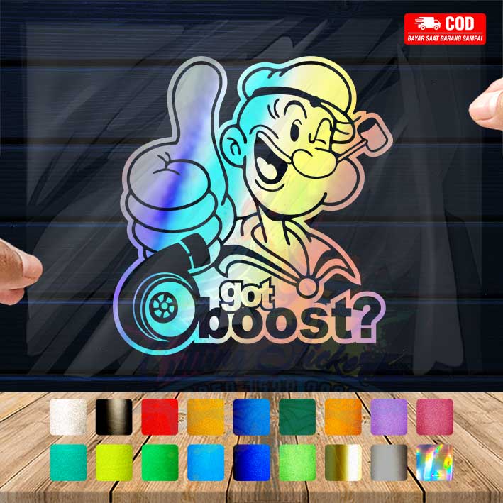 Cutting Stiker Popeye Boost Variasi Motor Mobil Sticker Timbul Keren Nyala Dasbor Spakbor Visor Body Kaca Helm Laptop Hologram Reflective Tahan Air Bodi Samping Nama Jepang Scoopy Vario Beat NMAX PCX Vespa Aesthetic Pickup Anime Windshield Kustom Modif