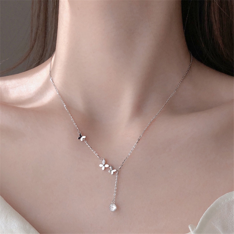 Fashion Aksesoris S925 Sterling Silver Kalung Kupu-kupu Rumbai Desain Gaya Minimalis Disesuaikan