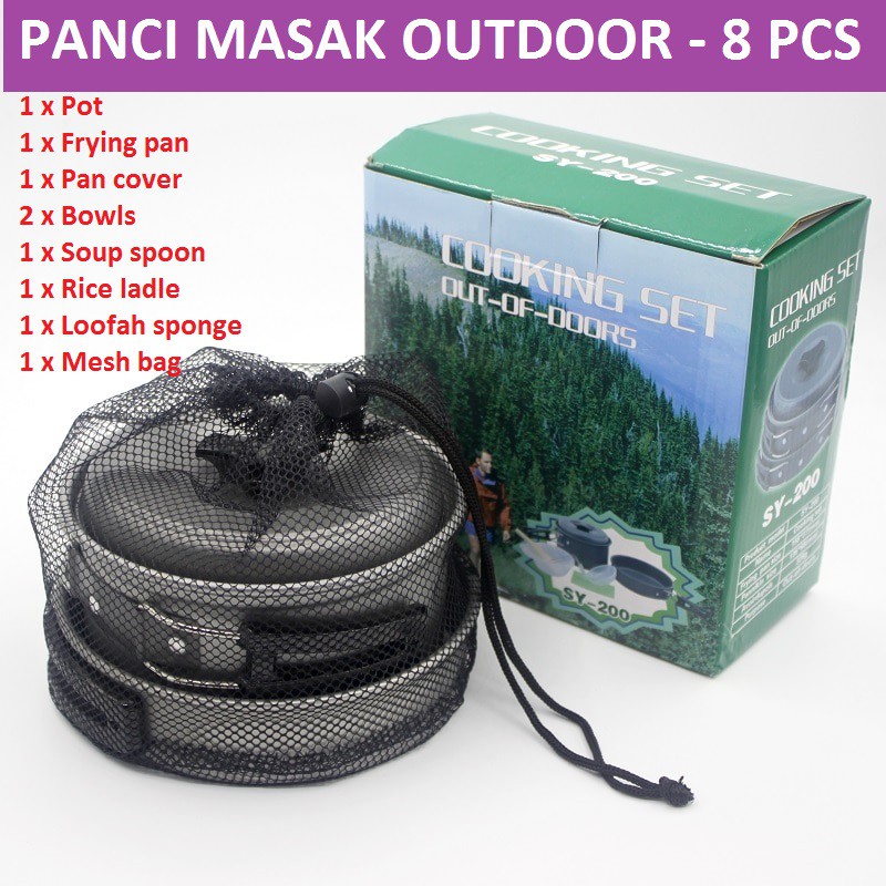 PANCI MASAK ISI 8 SET / Cooking Set Outdoor 8 PCS / ALAT MASAK CAMPING / PANCI ALUMINIUM