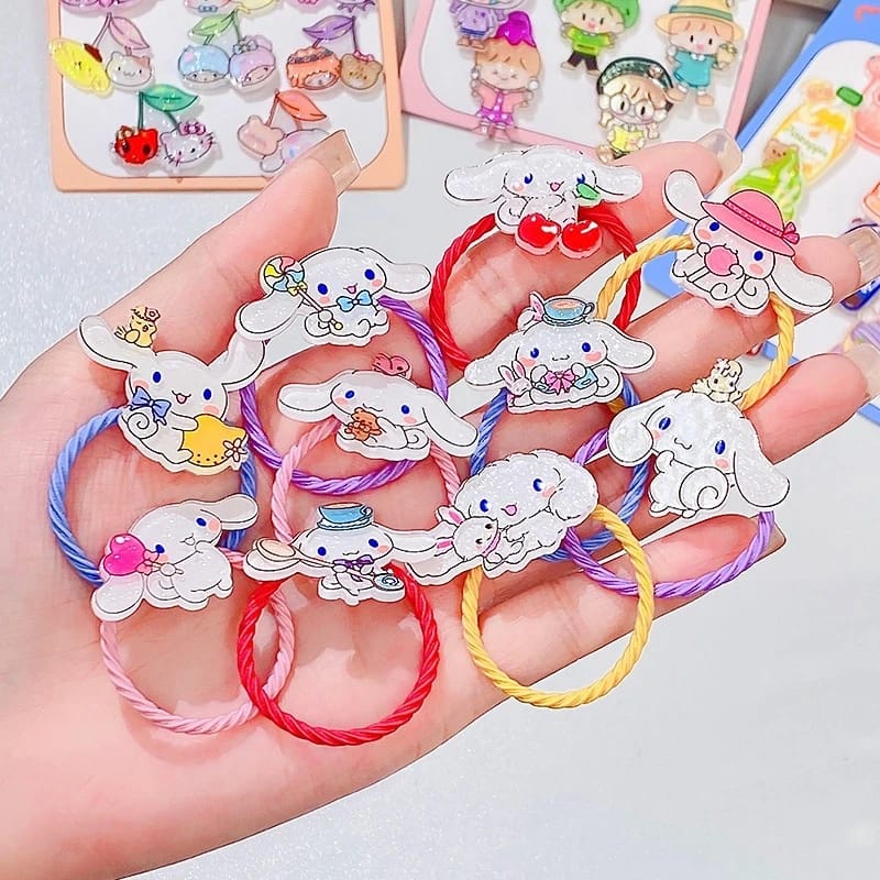 KARET RAMBUT LUCU ISI 10 PCS KAWAII ALA JEPANG KOREA SANRIO PERNAK PERNIK KUNCIRAN ANAK CEWEK IMPOR