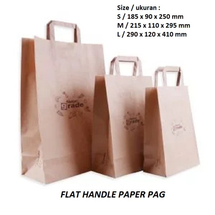 

NEW PAPER BAG BROWN FLAT HANDLE / KANTONG KERTAS SOS COKLAT - L